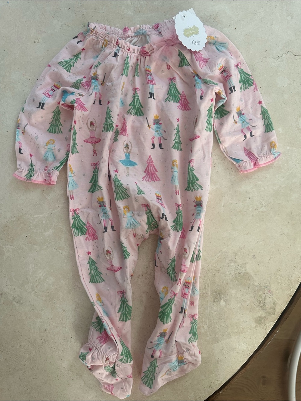 Mudpie Pink Nutcracker & Ballerina One-Piece Footed Pajamas